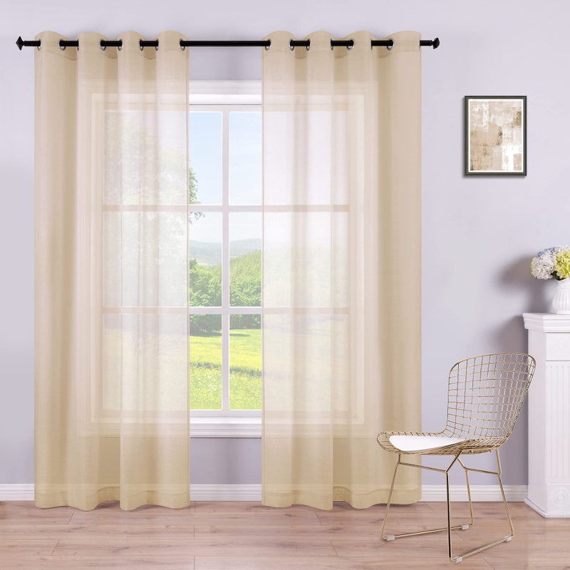 KOUFALL Tan Beige Curtains 96 Inches Long Sheer 2 Panels Set Grommet Earth Tone Decor Earthy Accents One Way See Through Curtains for Living Room 96 Inch Length - Image 1